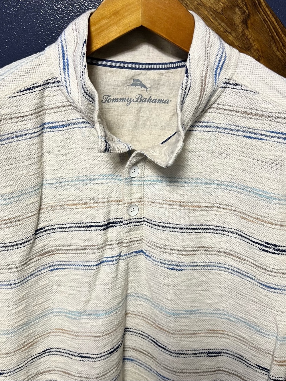 Tommy Bahama Men's Minori Sands Button Mock Sweatshirt Cream Blue
Stripe Size L